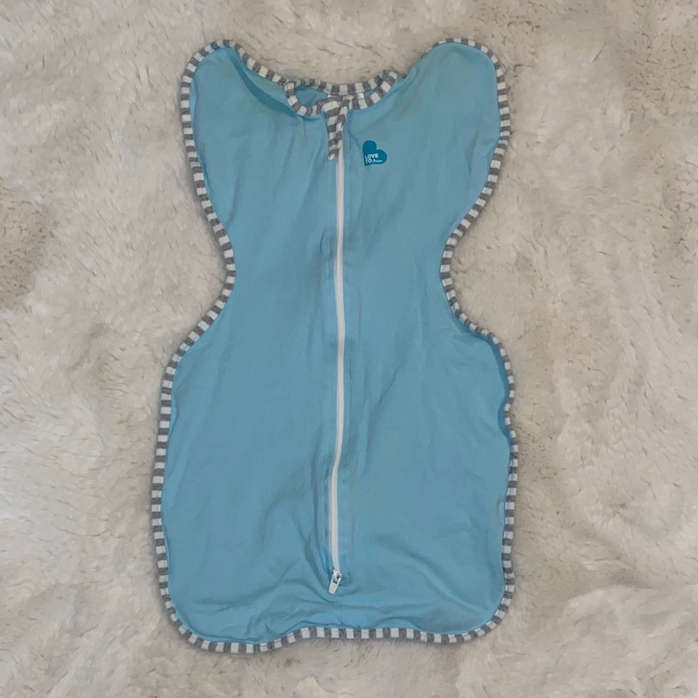 Love to Dream Blue Swaddle with Gray Trim
